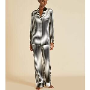 NEW Olivia von Halle Lila Nika Silk Satin Pajamas Set SIZE 2 Black Ivory NWOT